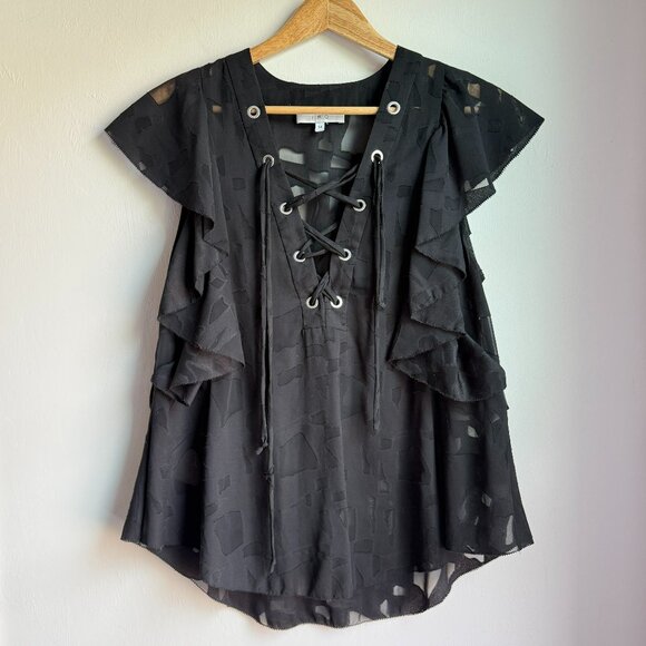 IRO Black Lace-Up Ruffle Blouse - Picture 2 of 11